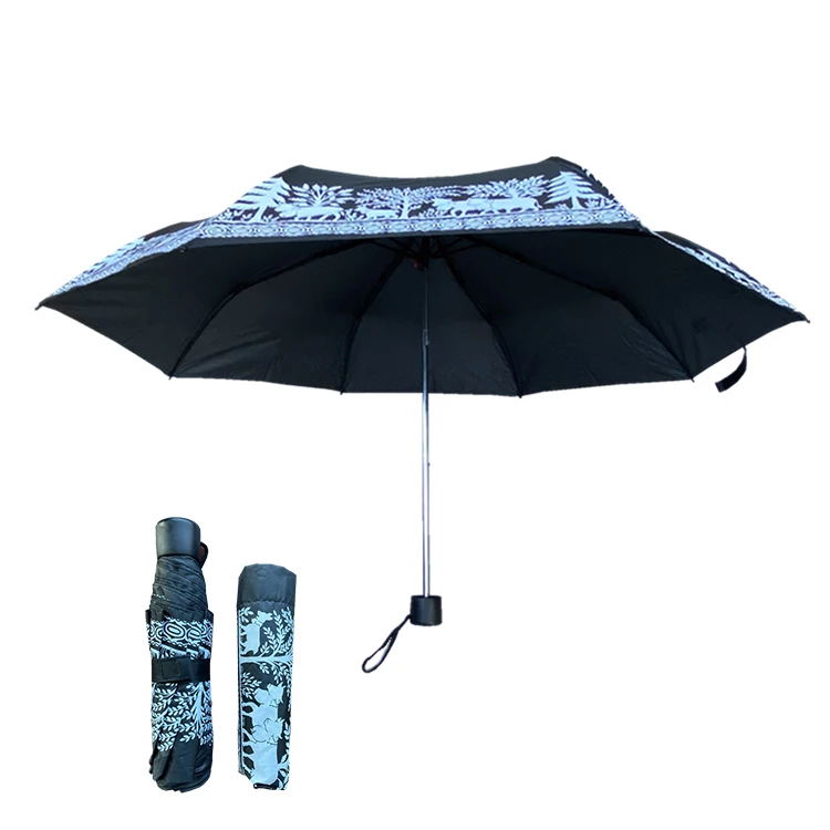 YS-3037 Manual Open 3-Folding Umbrella Custom Printed Design Polyester Fabric Cheap Promotional Advertising Foldable Rain Gear
