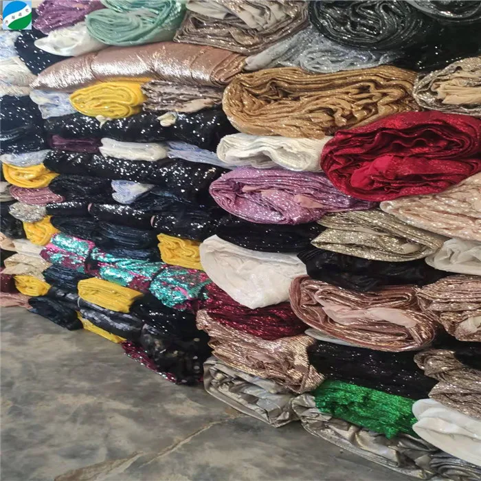 Wholesale high  quality new design mesh  sequin embroidery stock lot fabric