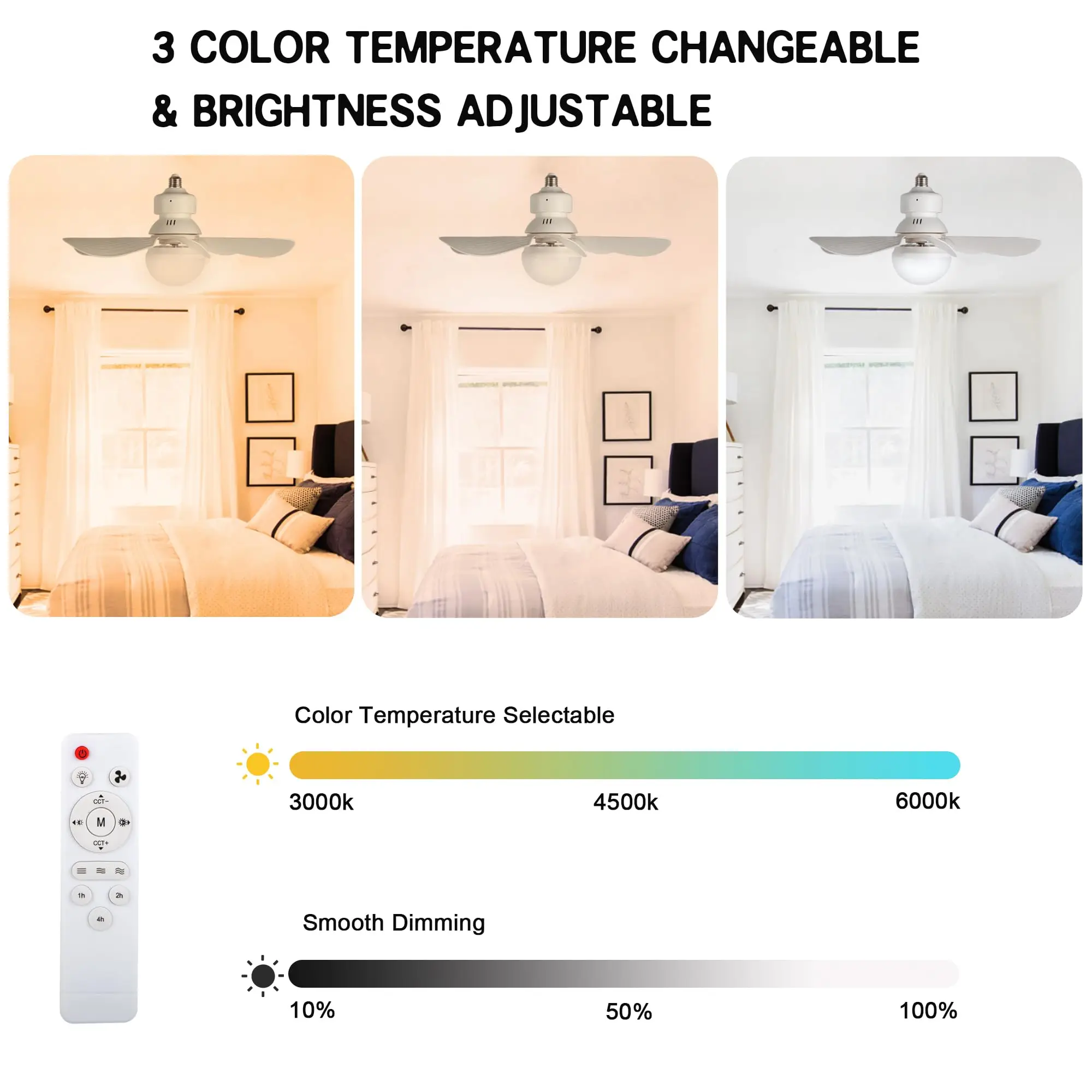 Color Temperature Modern Mount Electric Remote Control Smart Living Room Ceiling Fan Light