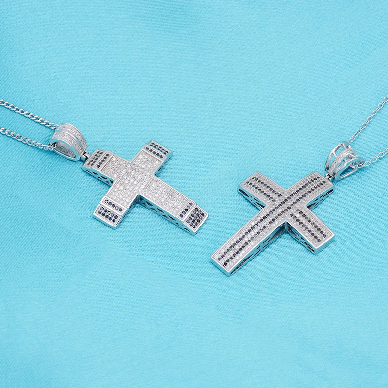 Fashion Mens Cross Necklace Catholic 925 Sterling Silver Christian Jesus Islamic Muslim Faith Necklace Silver