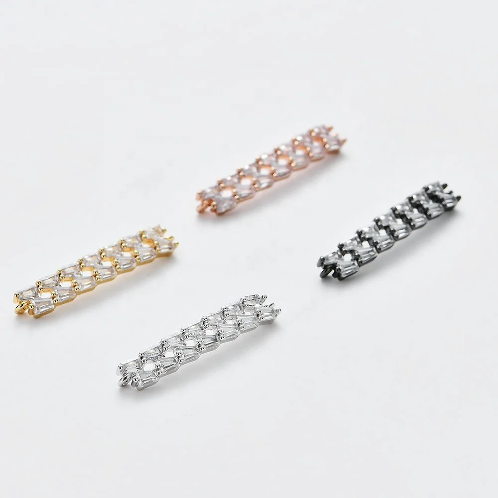 Wholesale CZ Tube Bar Micro Pave Diamond Charm 18k Gold Connector Jewelry for Bracelet Making