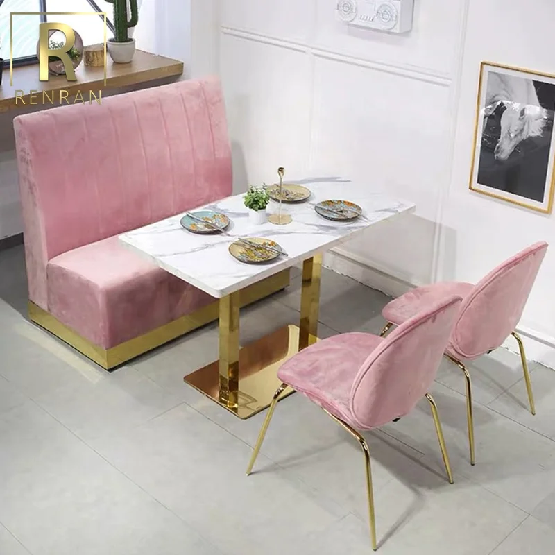 foshan furniture velvet pink restaurant booths luxury restaurant furniture table and chairs set