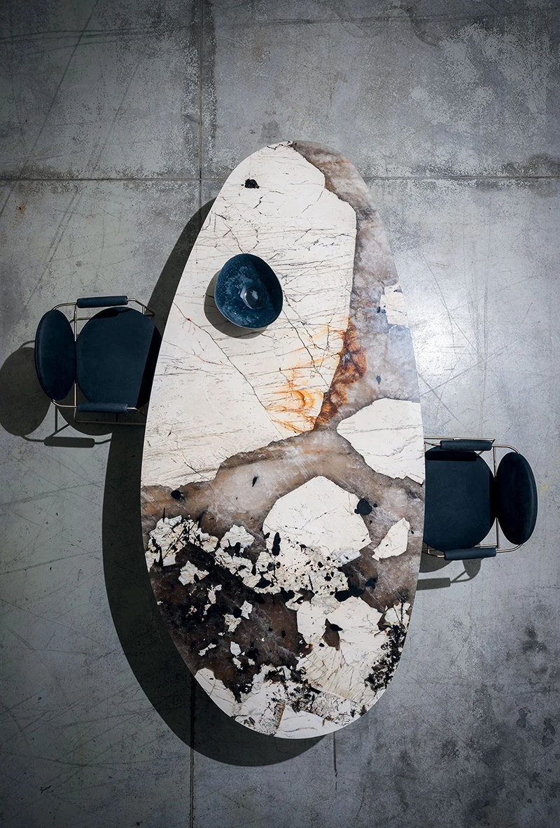 Marble Top Oval Dining Table Set Modern Dining Table Set Natural Italian Designs 2.4 M 10 Seater Dining Room Furniture