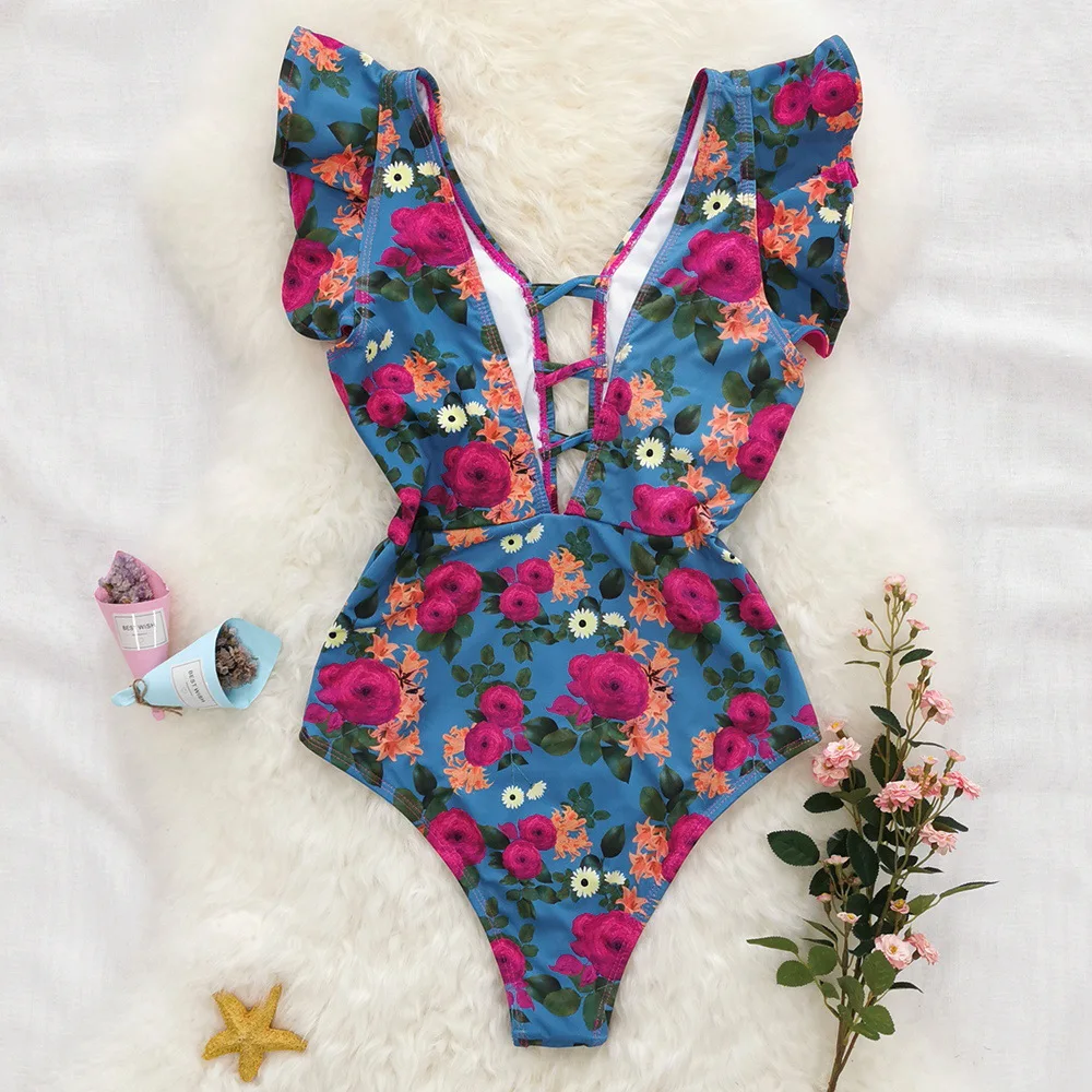 Hot Sale Fashion Girl Surf V-Neck Beach One-Piece Swimsuit Hot Sexy Xxx Beautiful Girls Swimwear Bikini