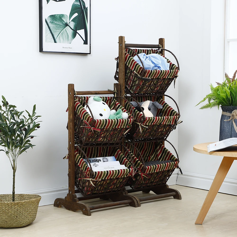 Home Decoration Wooden Stand With 3 Hanging Baskets