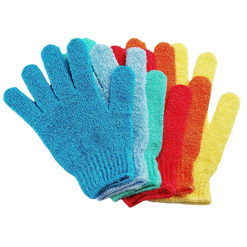 Nylon Double Sided Exfoliating Bathing Body Glove Solid Colour Scrub Shower Bath Gloves