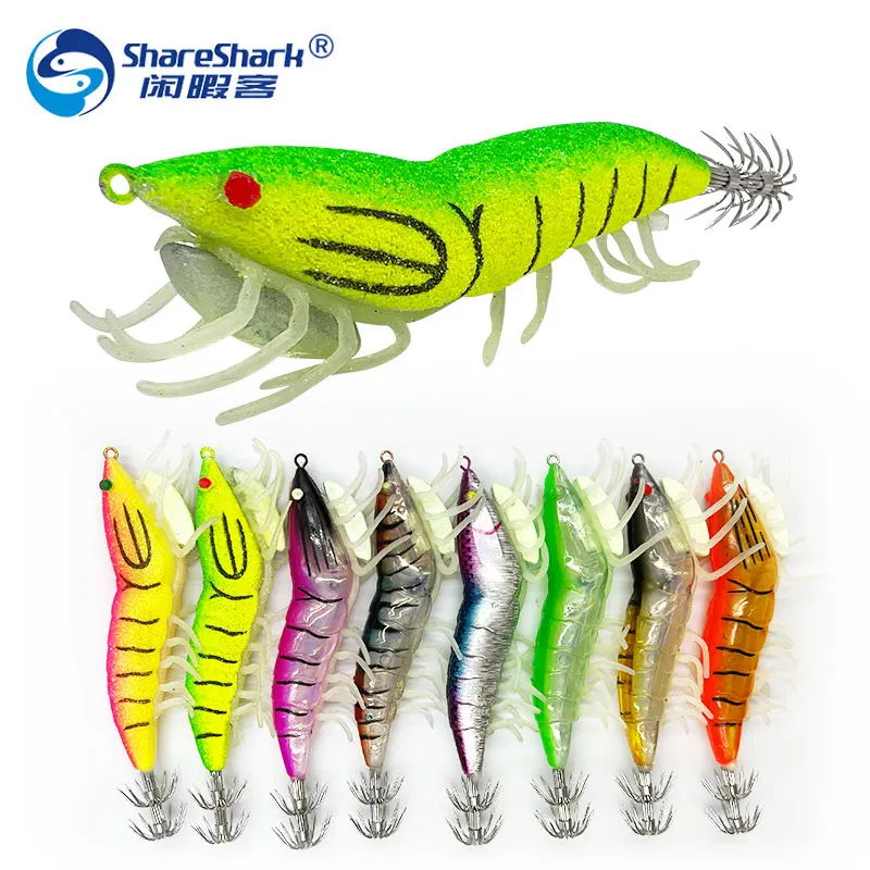 Sound Luminous Wood Shrimp Squid Hook Soft Foot shrimp Simulation Shrimp With Ring Bead Cuttlefish Bait