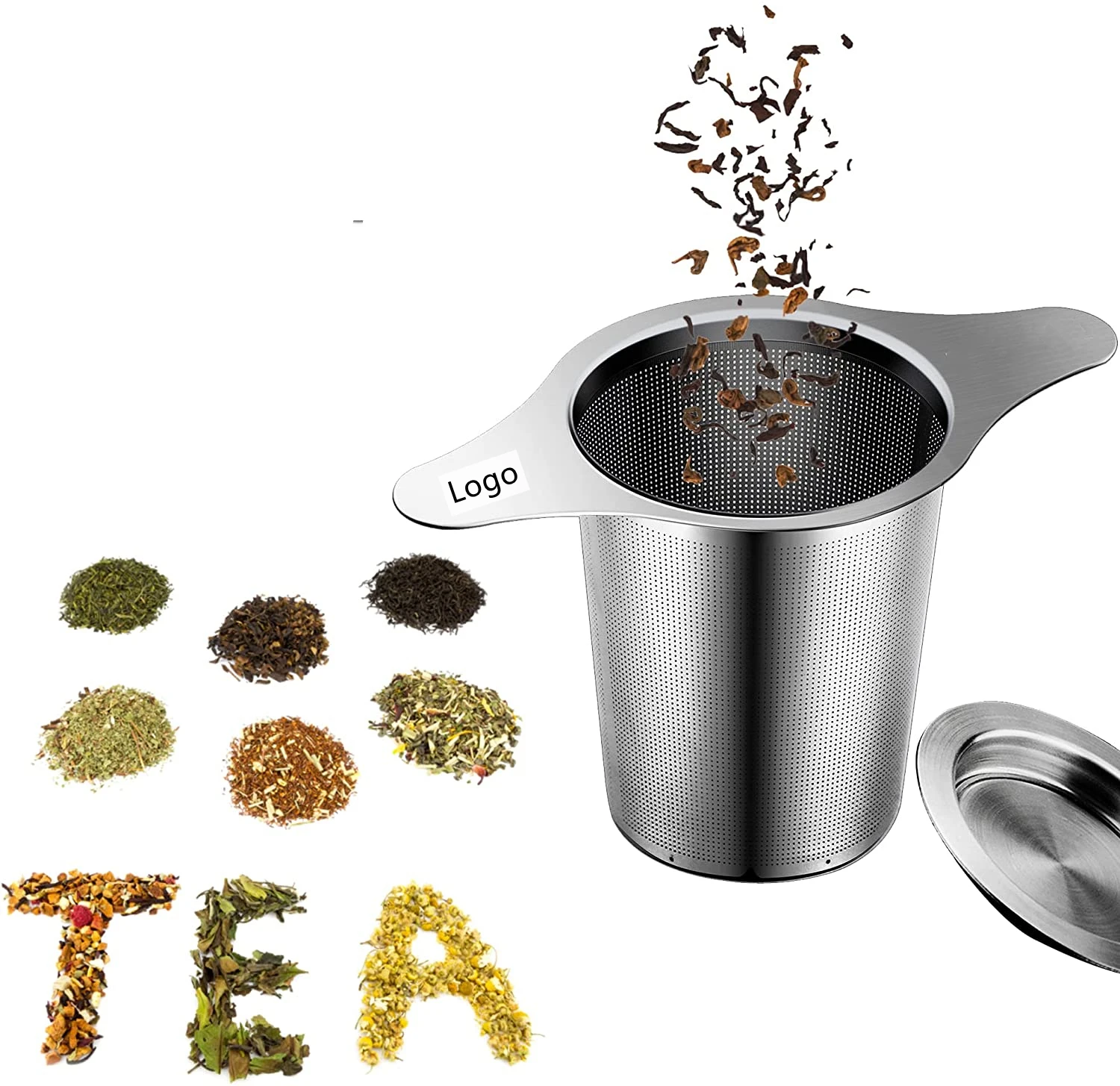 Изготовленный на заказ логотип из нержавеющей стали Чай Infuser большой емкости с отрывными листами чашки для чая и кофе круче металлическая ручка высокопробная арматурная сетка фильтр грубой очистки держатель
