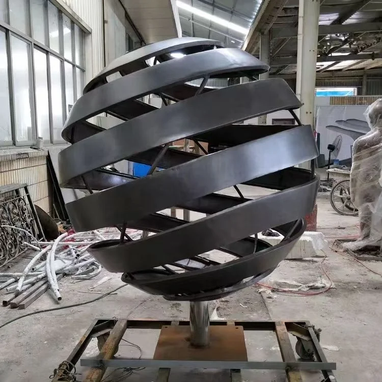 Outdoor Park Display Metal Crafts Sphere Fountain Ball Statue Garden Decor Waterfall Sculpture