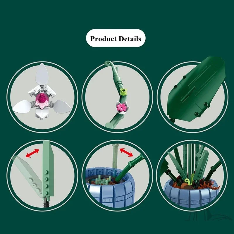 Creativity Bouquet Flower Model Building Blocks Cymbidium Faberi Bonsai Potted Plant Bricks Ideas Toy Gift for Kids Boys Girls
