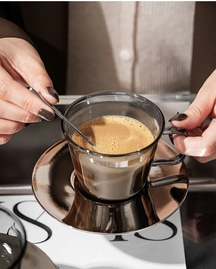 High Sense Glass Coffee Cup Set Creative Mug Light Luxury Good Things Afternoon Tea Tea Set Latte Cup Wholesale