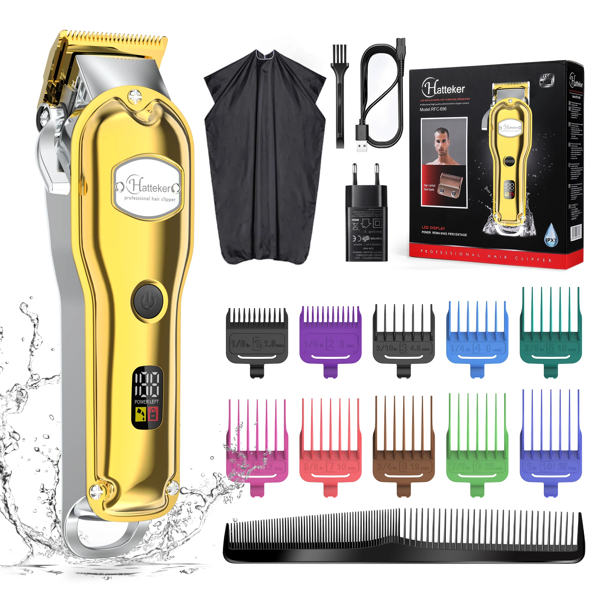 Hot Selling Men Electric All Metal Hair Clippers Waterproof Rechargeable Professional Hair Cut Machine Trimmer