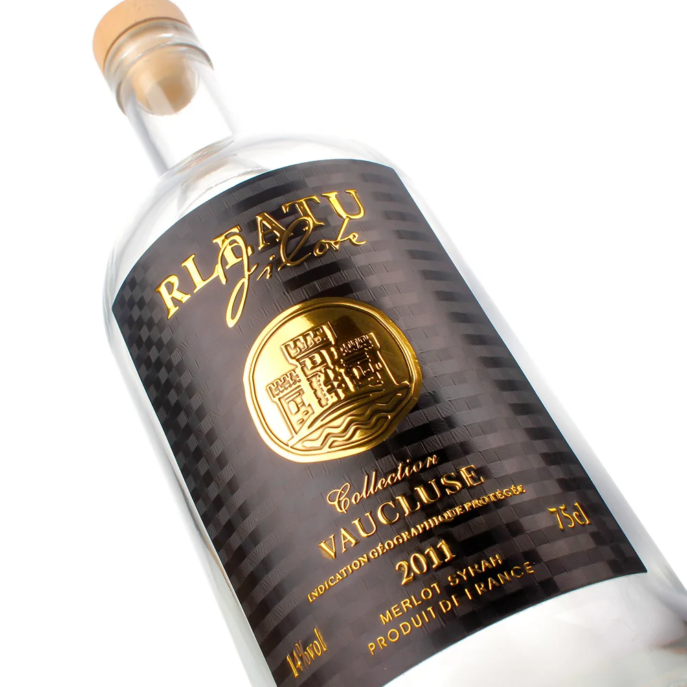 Luxury Custom Logo Private Design Waterproof Gold Foil Embossed Printing Paper Stickers Label for Whisky Gin Liquor Glass Bottle