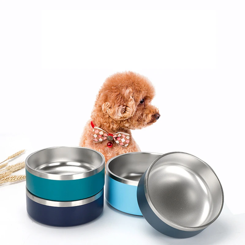 Wholesale Dog Bowl Slip-Proof Pet Bowl Double Wall Hot Cold Insulated Metal Dog Bowl