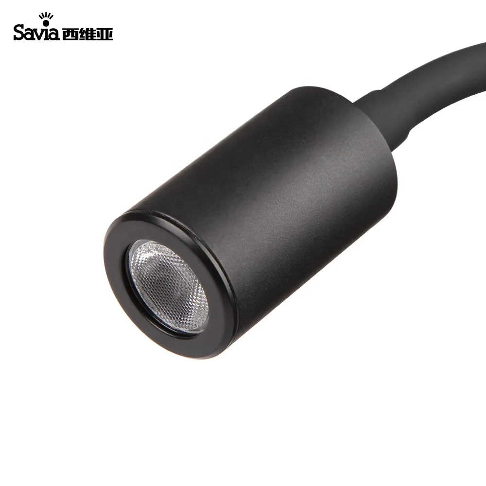 Savia Flexible Rotatable 360 Adjustable Gooseneck Reading Light LED 3W Modern Aluminum Surface Wall Mounted Bedside Lamp Hotel