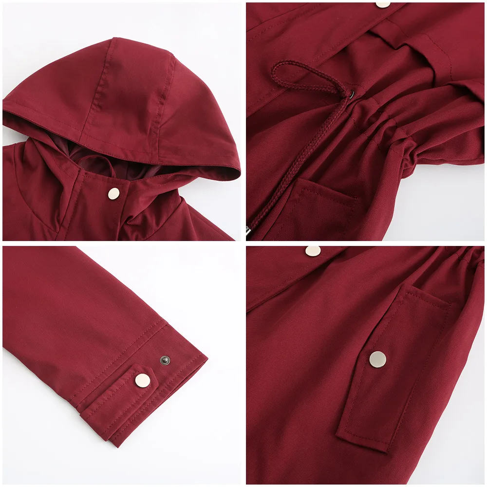 
Casual fashion plus size adjust waist long parka jacket waterproof windbreaker women ladies Long jacket 