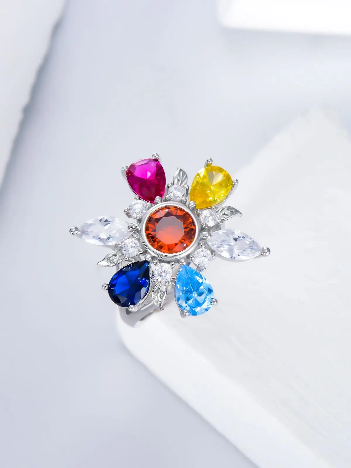 Rainbow Rings 925 Sterling Silver Plated Colorful Rings for Women Wedding Rings Rainbows Gift for Women Girl