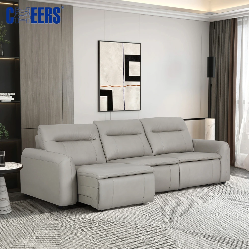 MANWAH CHEERS Leather Power Slide Chaise Wireless remote control Sofa Bed for living room