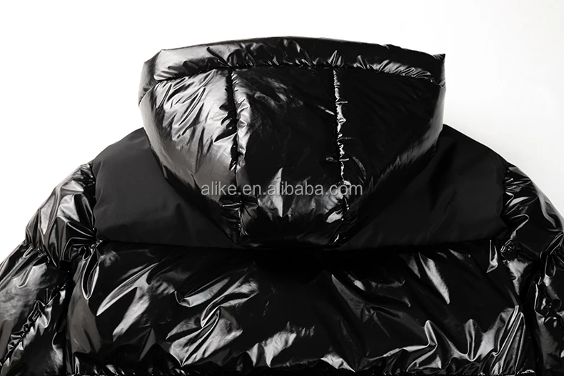 Winter Women Jacket Shiny Pu Nylon Fashion Drop Shoulder Y2K OEM Factory Black Crop Custom Puffer Women Jacket
