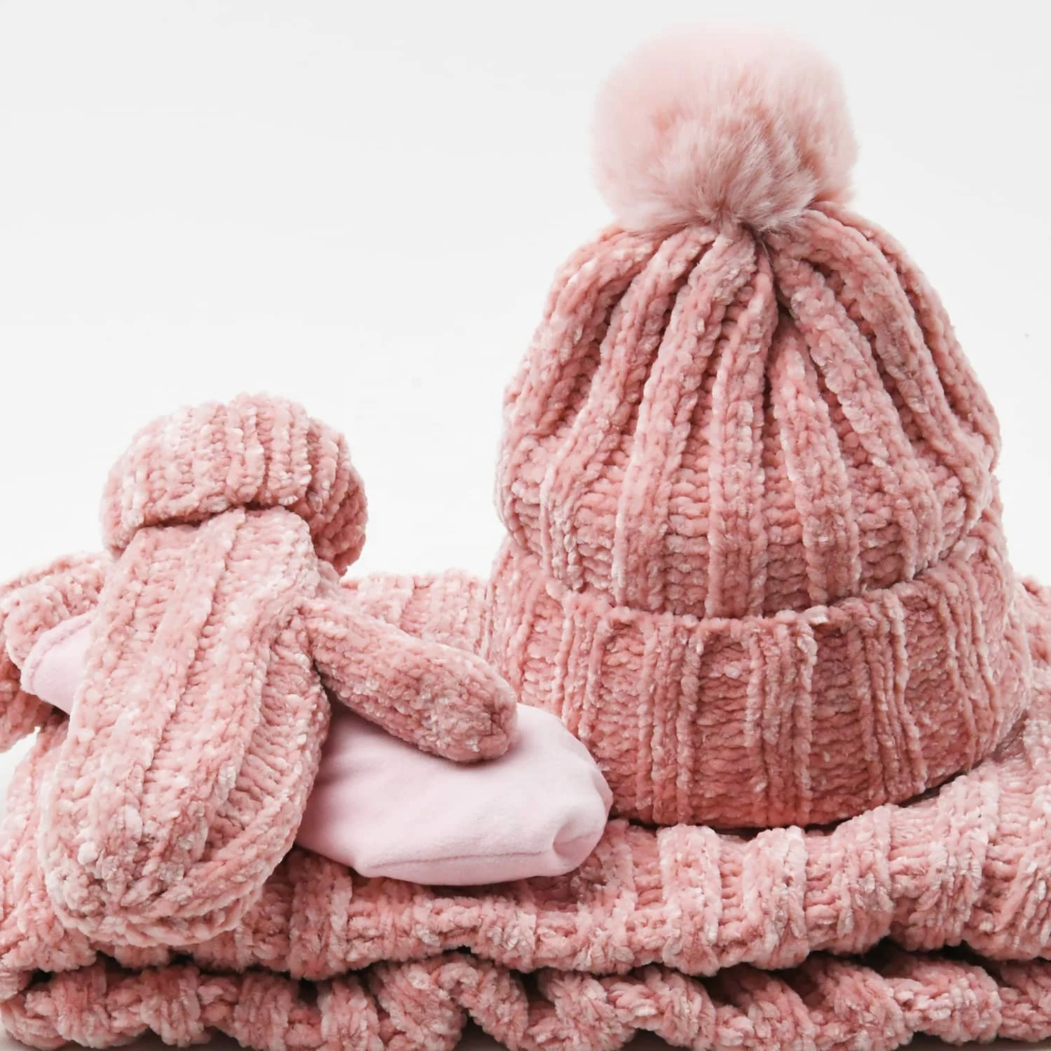 Chenille soft beanie hats scarf gloves sets chunky knit manufacturer for winter women with custom logo soft cute warm fluffy