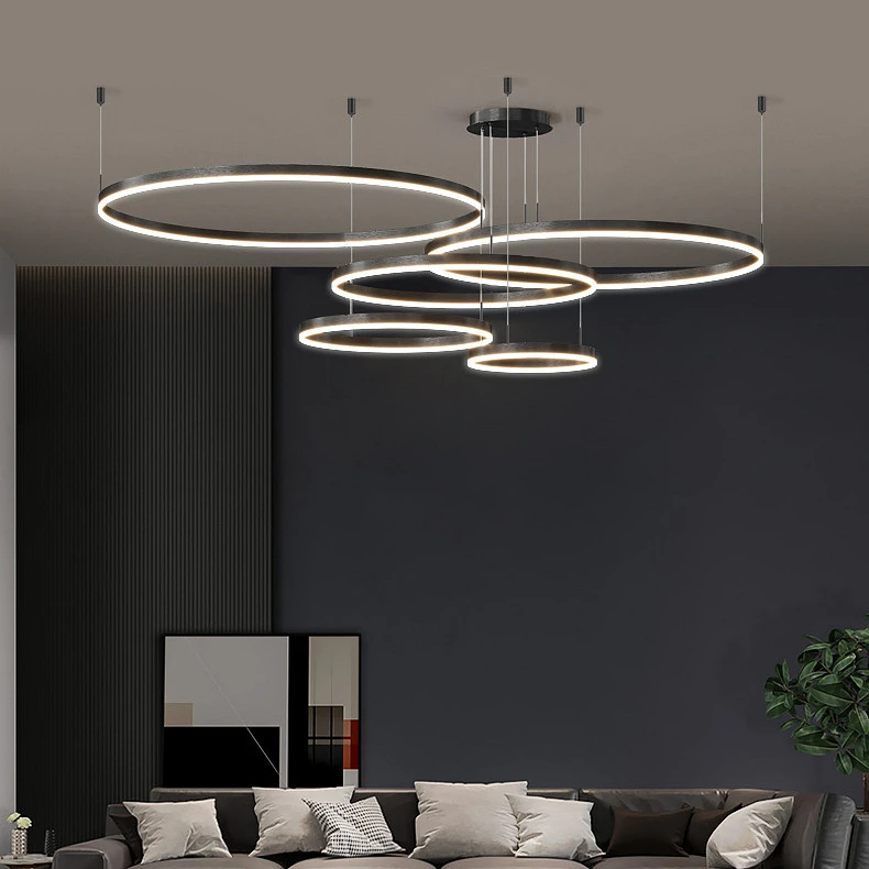Simple Hanging Ceiling Pendant Light Circle Ring Gold Luxury Modern Led Chandelier For Living Room