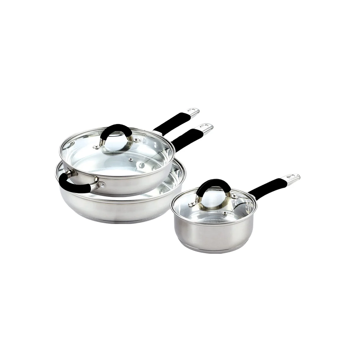 Metal utensil safe non-stick coating cookware set stainless steel cast iron cookware sets with glass lids