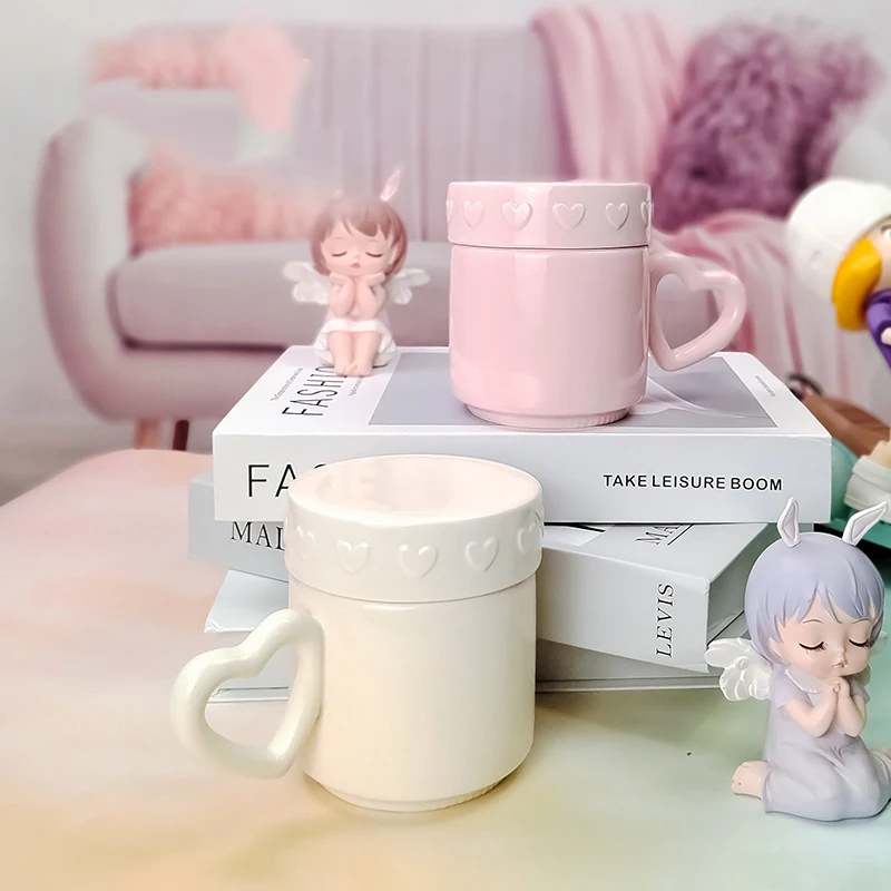 Wholesale Creative Heart Shape Ceramic Coffee Cups Irregular Ceramic Mug with Handle