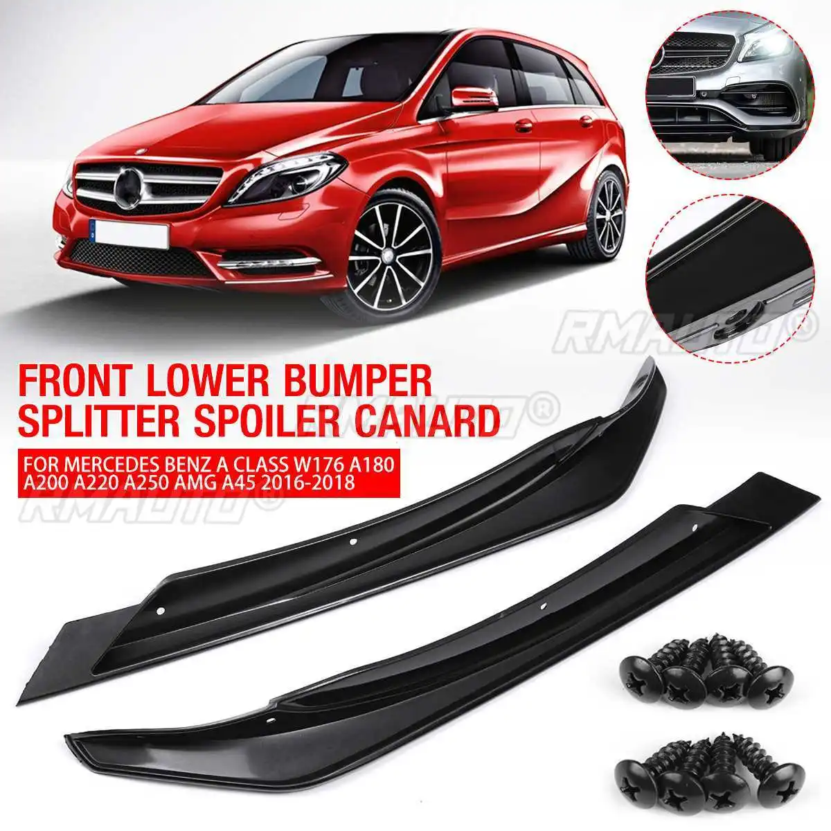 Front Lower Bumper Lip Splitter For Mercedes Benz A Class W176 A180 200 220 250 AMG A45 16-18/C117/W117 CLA45 200 220 AMG 16-19