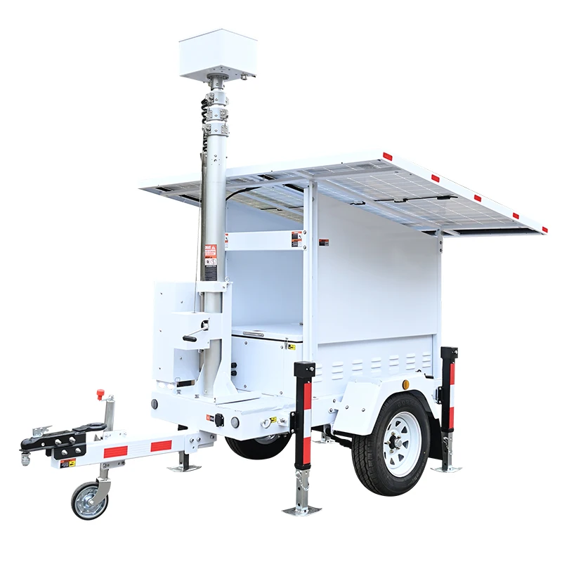 Rapid shipment Portable Full autonomy 2 Panels Mobile Solar Power Surveillance CCTV Trailer For Outdoor Security