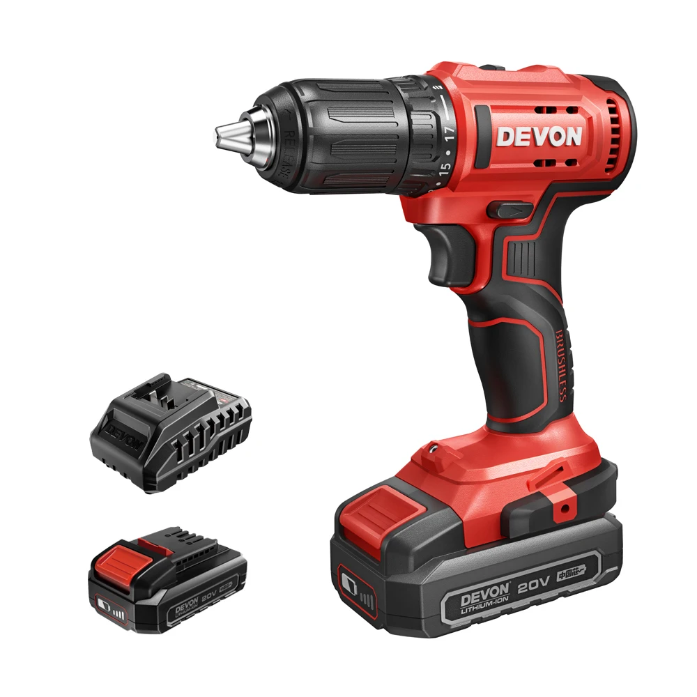 DEVON Portable Rechargeable Lithiun-ion Bruhselss Drill Driver 20v Drill Cordless Kit