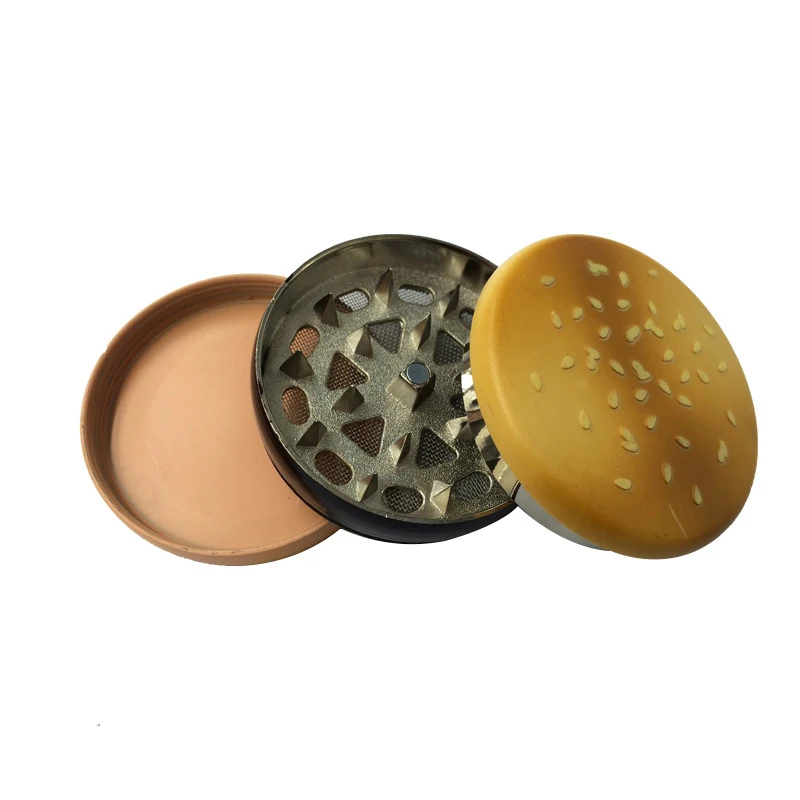 Creative Hamburger Shape 3 Layers Zinc Alloy Herb Grinder Smoking 55mm Tobacco Herb  Grinder Smoke Hookah Tobacco Crusher
