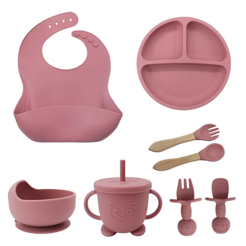 Wholesale Product Baby Product Silicone Table Mat Plate Bowl Spoon Fork Sippy Cup Tableware Silicone Baby Feeding Sets Baby Set