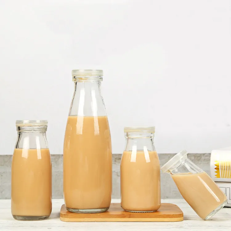 Milk Bottle Yogurt 100ml 200ml 250ml 500ml 1000ml Clear Glass With Plastic Cap Screw Round Machine Beverage