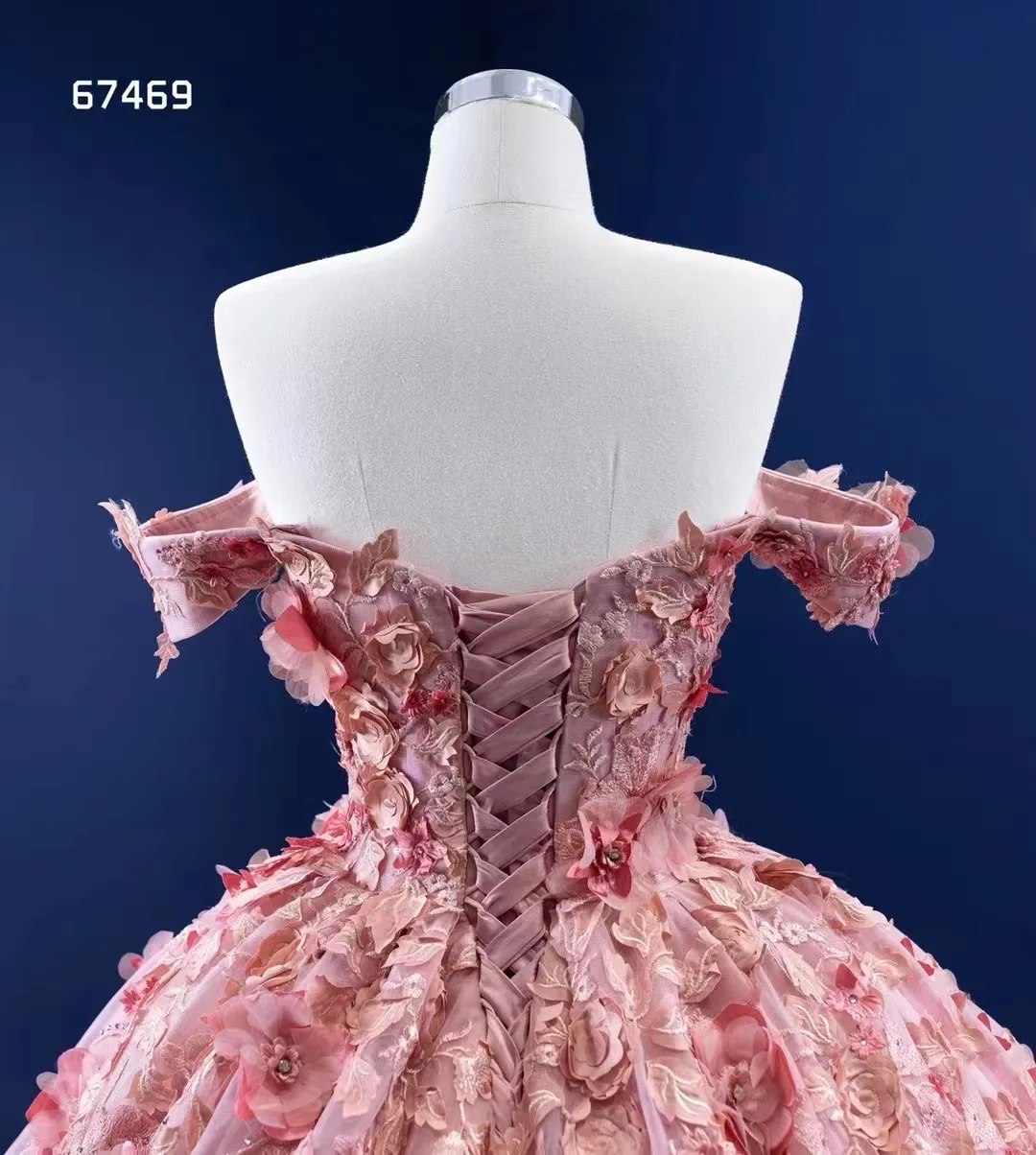 Feishiluo  3D Flower Wedding Ballgown Latest Gown Evening  Prom dress  off- Sleeves Luxurious Fluffy Bride Gowns