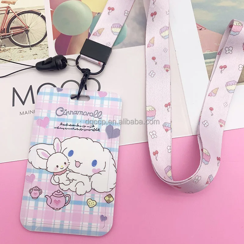 Cute Cartoon sanrios Cinnamoroll dog Card Holder Lanyard Anti-Lost Name Badge Bus Work ID Card Case with Lanyard