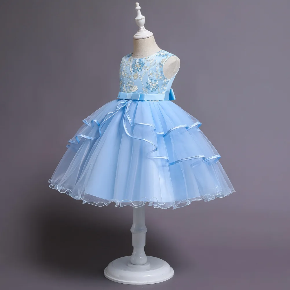 CTY5810 New summer wholesale sleeveless elegant boutique embroidery princess wedding party kids for girls baby dress 8years