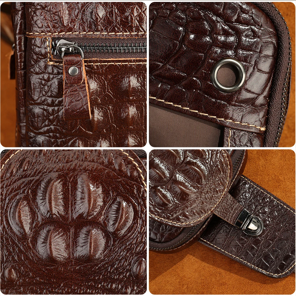 MARRANT Men Vintage Crocodile Pattern Single Shoulder Bag Daypack Crossbody Sling Bag Men Genuine Leather Chest Bag