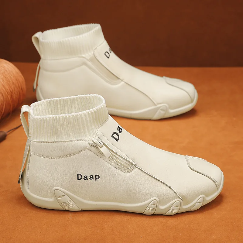 Mens Shoes 2024 New High Top Casual Leather Shoes Outdoor Anti Slip And Wear-resistant Hiking Shoes British Retro Martin Boots