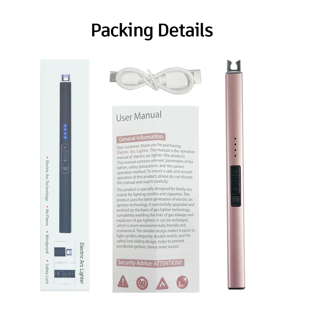 Wholesale High Quality Windproof Plasma Arc USB Rechargeable Electric Lighter for Candle and BBQ