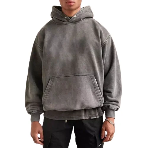 Oversized Acid Stone Washed Distressed Hoodie Custom 500gsm Heavyweight Cotton Vintage Wash Mens Hoodies