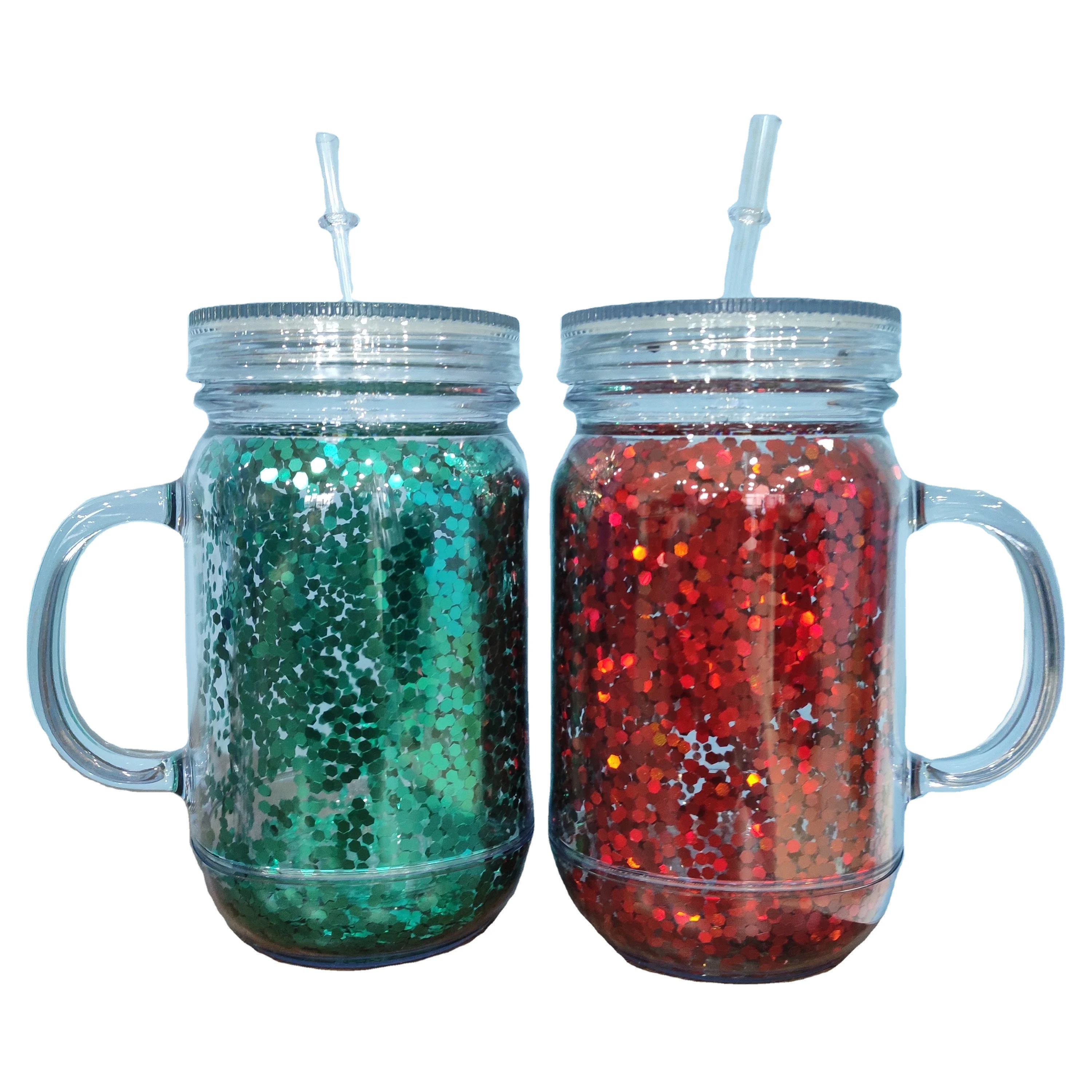 Горячая Распродажа, прозрачная пластиковая банка с широким горлышком объемом 16 унций с ручкой, пластиковая крышка