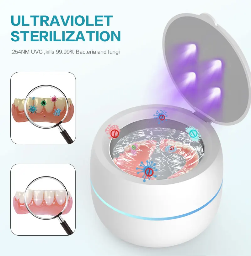 Portable High Frequency Ultrasonic Cleaner Jewelry Watch Glasses Cleaner Machine Denture Teeth Retain Braces UV Cleaner