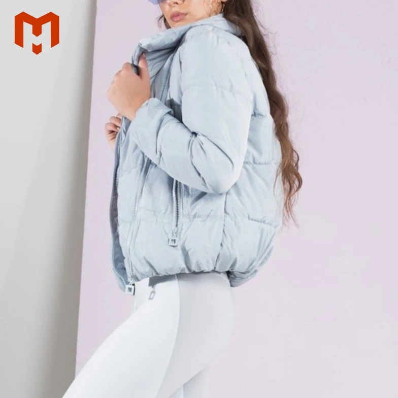 Custom Logo Winter Warm High Collar Cotton Padded Pockets Down Coats Women Puffer Jacket Zipper Women Puffer Coats