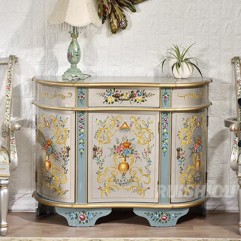 American Western Semi-Circular Decorative Partition Cabinet Painted Screen Porch Storage Locker for Living Room or Hallway