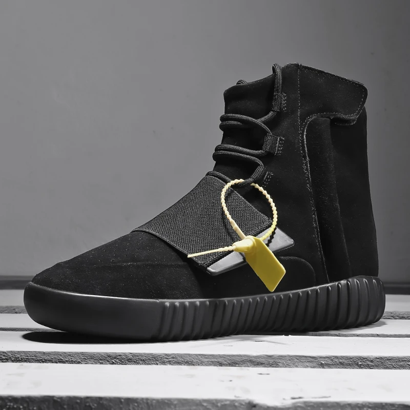 New Design Genuine Leather Sport Shoes Pure Color Fashion Custom High Top Sneakers For Men With Big Discount