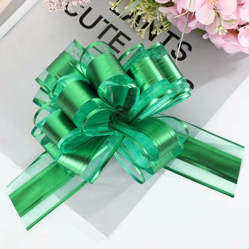 Wedding Car Christmas Decoration Flower Ball Snow Yarn Organza Pom Draw Bow Ribbon Large Pull String Bows