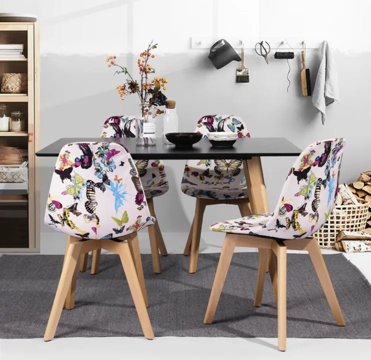 Patchwork Tulip Dining Chair Upholstery Scandinavian Tulip Fabric Patchwork Chair