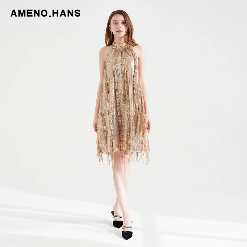 Custom Sweetheart Shiny Golden Formal Gown Sparkle Woman Evening Dress