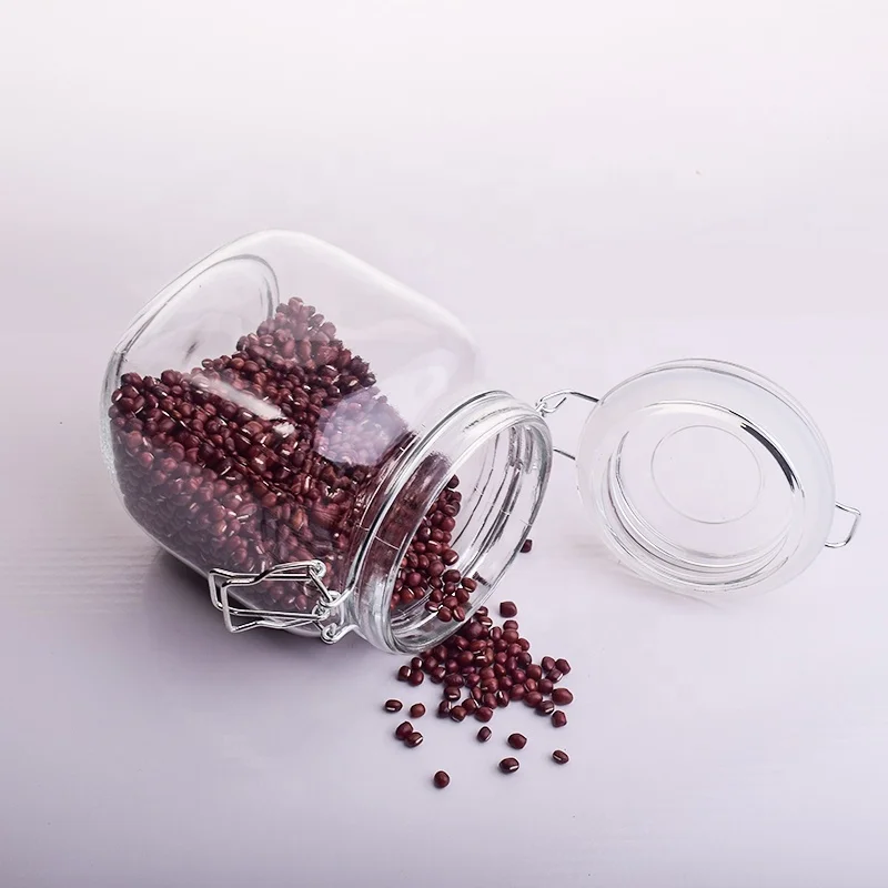 Airtight Clear Glass Canister Set of 5 with Clip Top Lid Food Storage Jar Square Storage Container