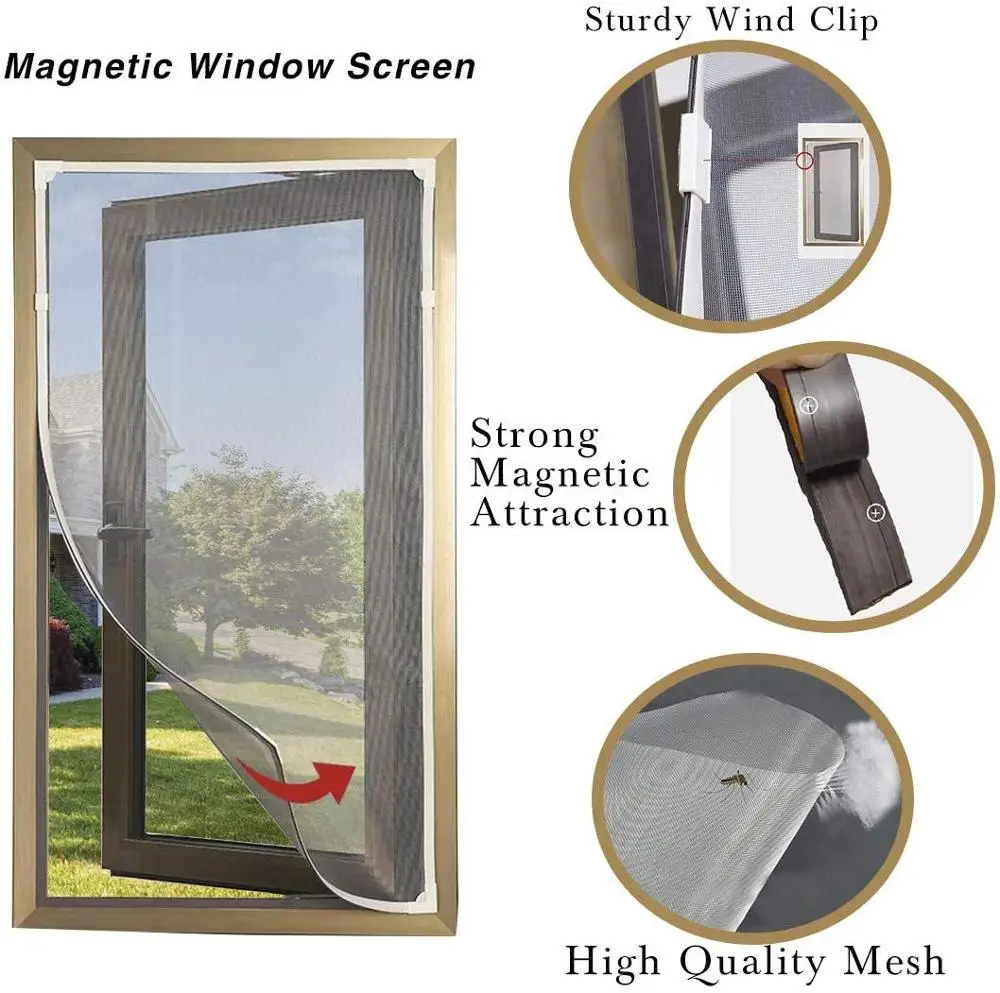 Ultra Fine Fiberglass Insect Mesh Mosquito Net for Windows Washable DIY Magnetic Window Fly Screen Kit